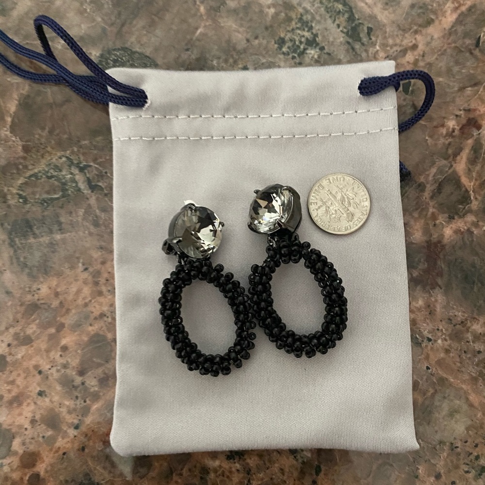 Clip on black beaded crystal earrings, NEW